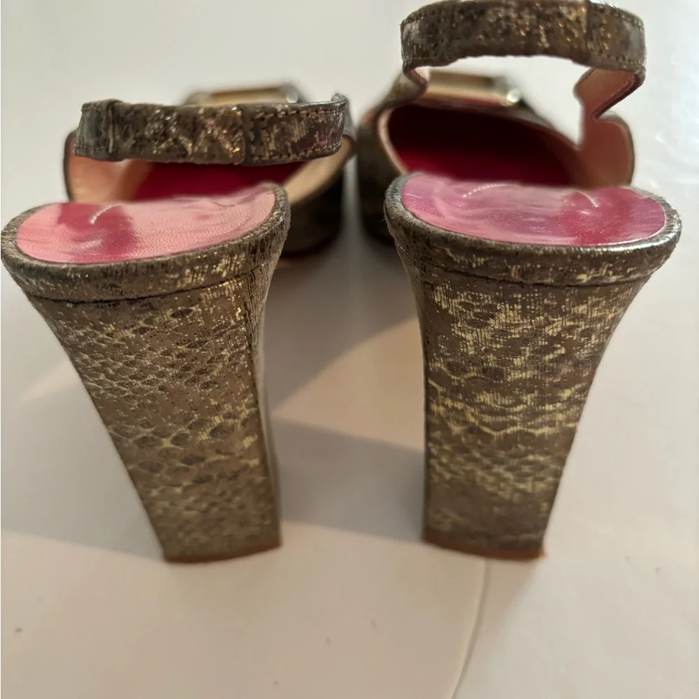 KATE SPADE Gold Metallic Sling Back Block Heels 8